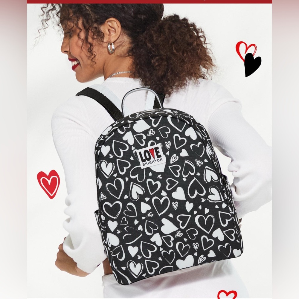 Brighton Endless Love Backpack in Black and White with Hearts